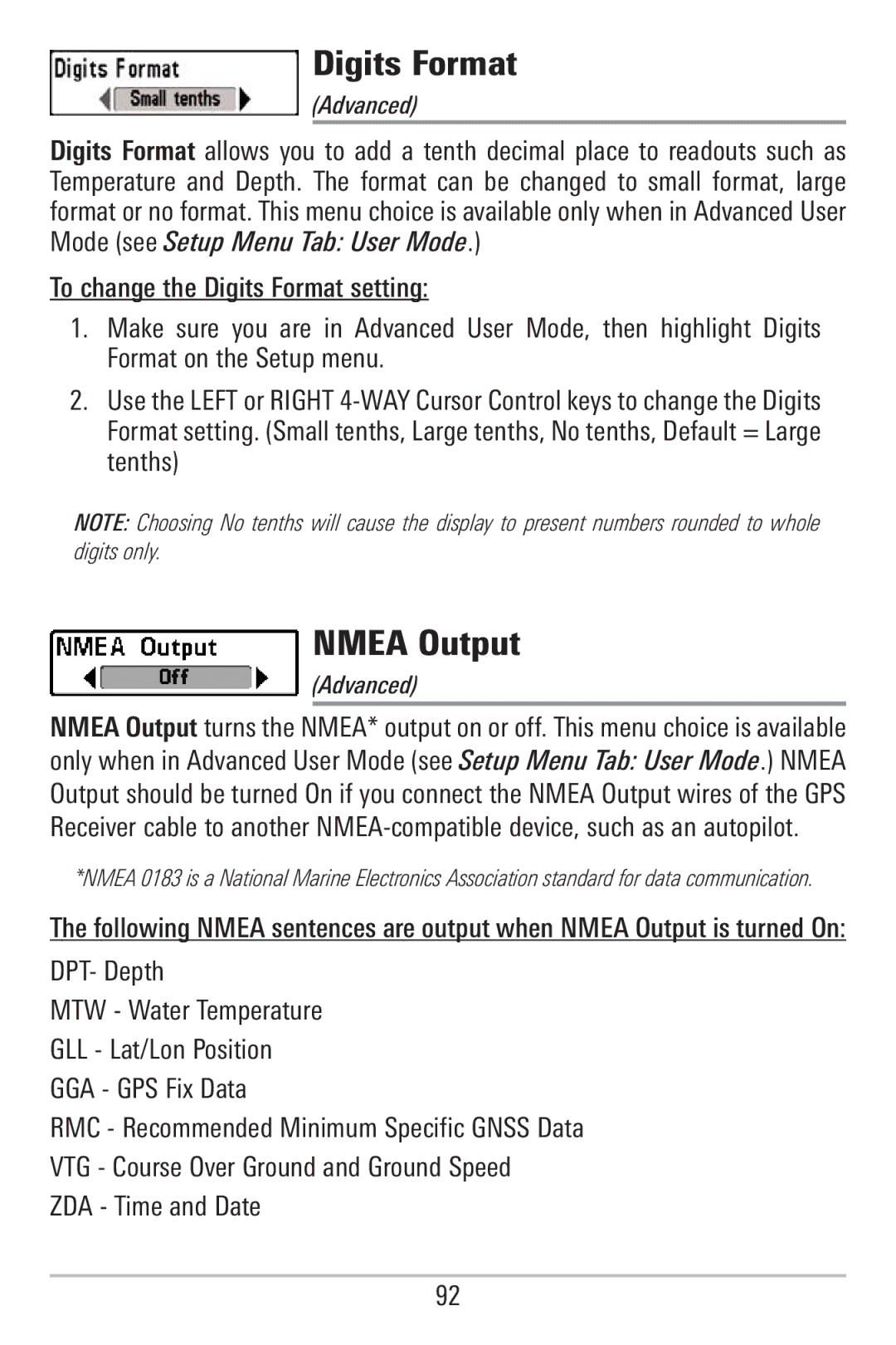 Humminbird 785C2I, 755C manual Digits Format, Nmea Output 