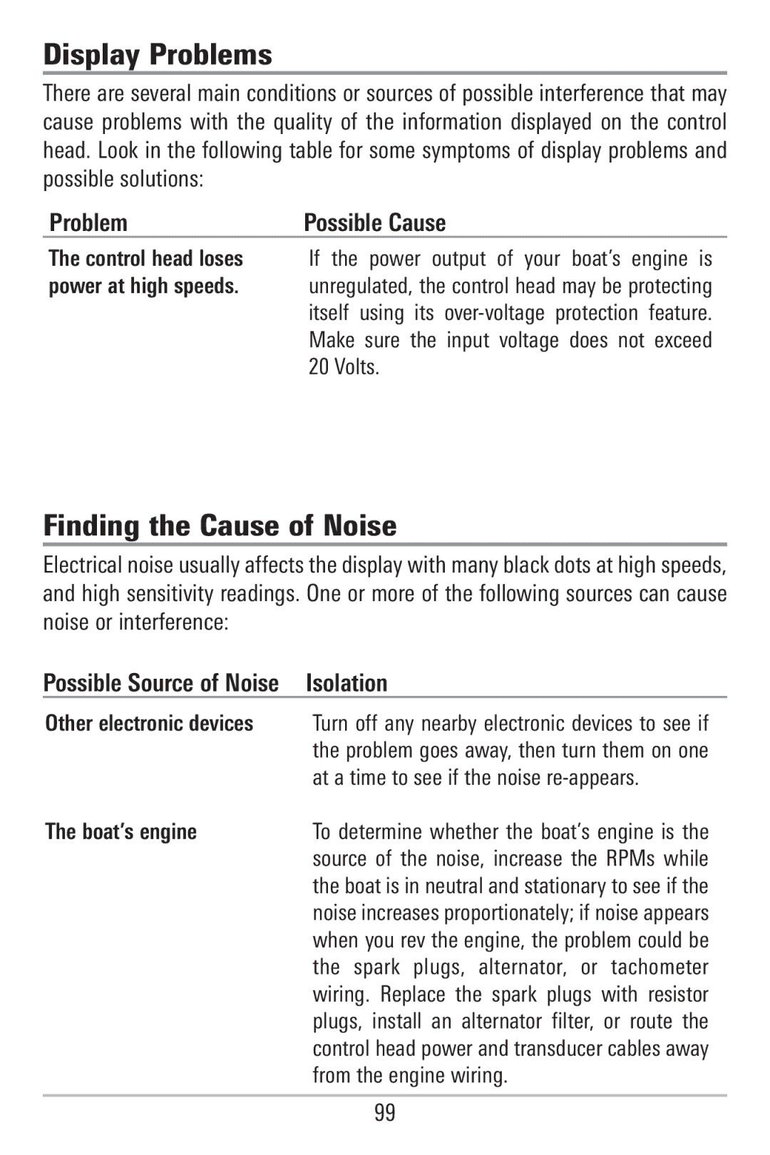 Humminbird 755C, 785C2I manual Display Problems, Finding the Cause of Noise, At a time to see if the noise re-appears 