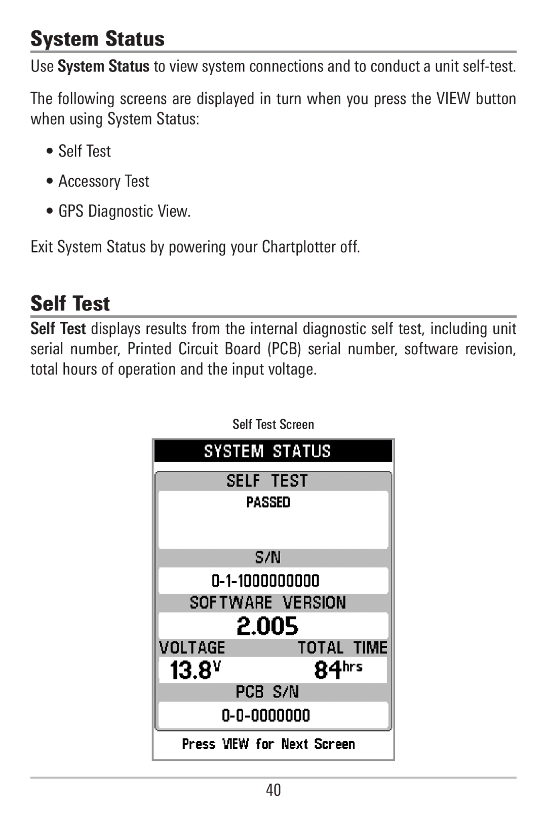 Humminbird 755C, 785C2I manual System Status, Self Test 