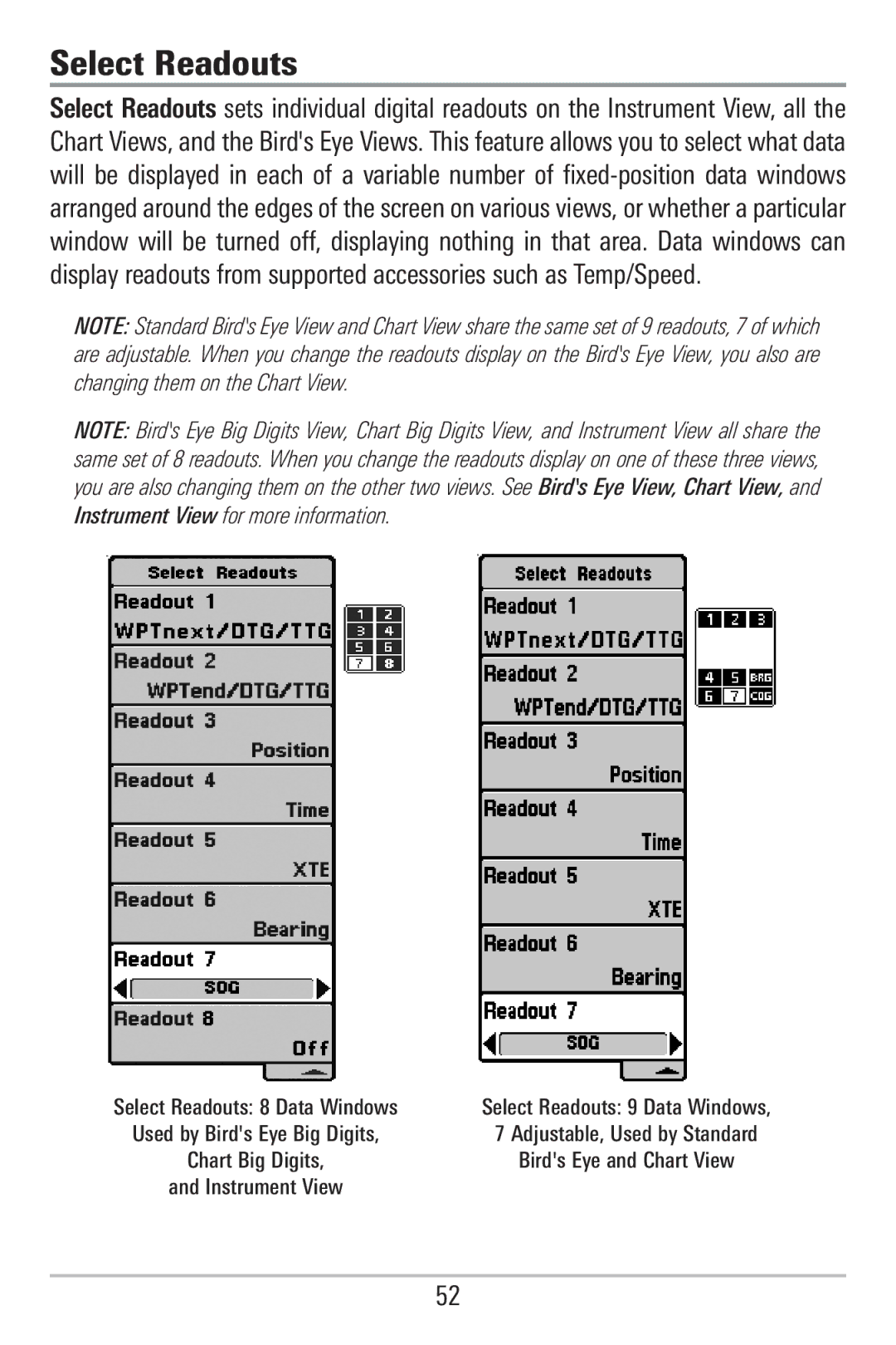 Humminbird 755C, 785C2I manual Select Readouts 