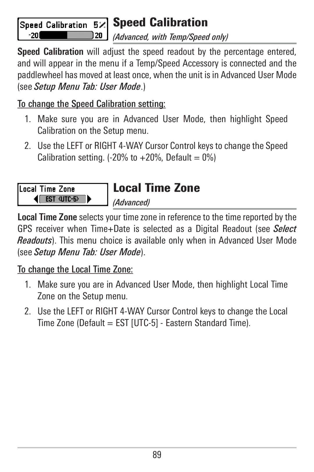 Humminbird 785C2I, 755C manual Speed Calibration, Local Time Zone 