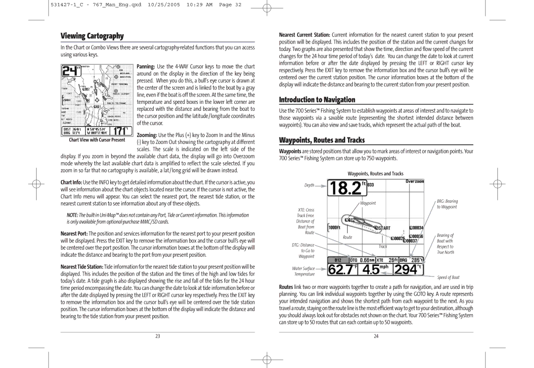 Humminbird 767 manual Viewing Cartography, Waypoints, Routes and Tracks 