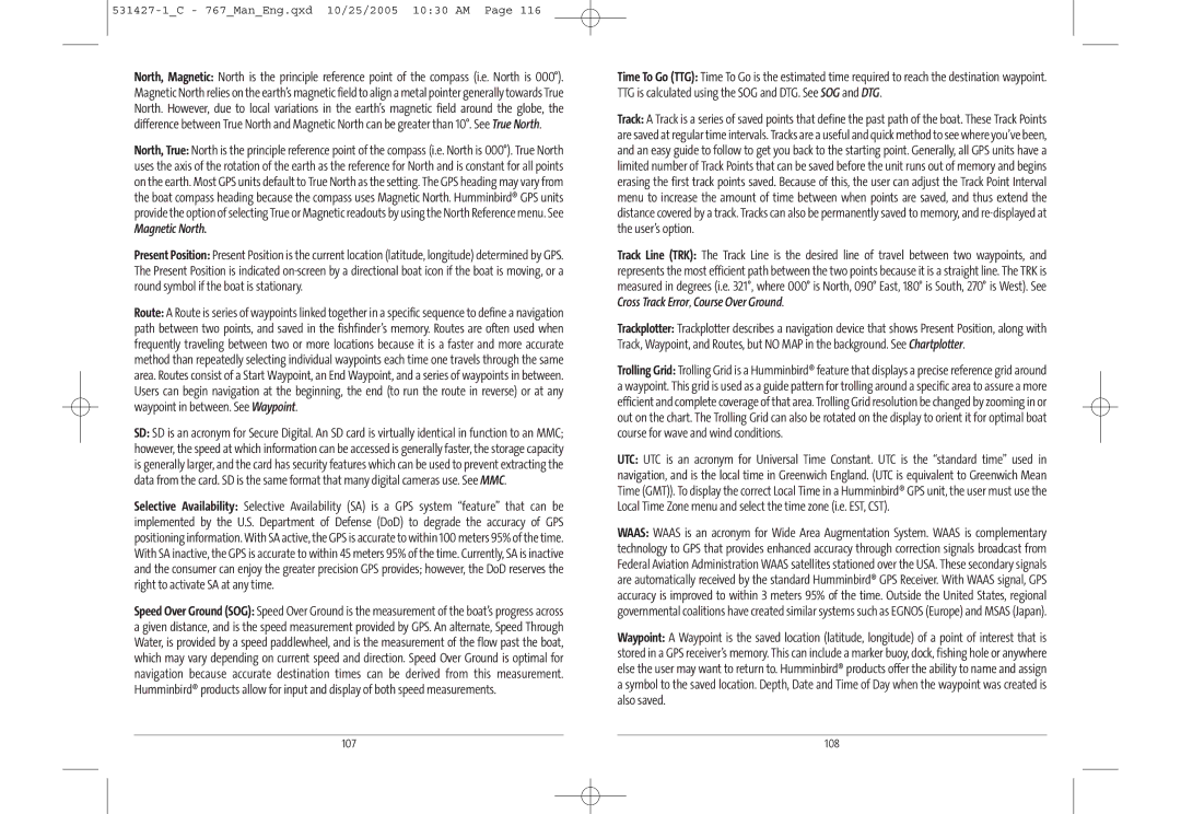 Humminbird 767 manual Magnetic North 