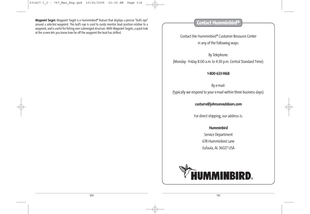 Humminbird 767 manual Contact Humminbird 