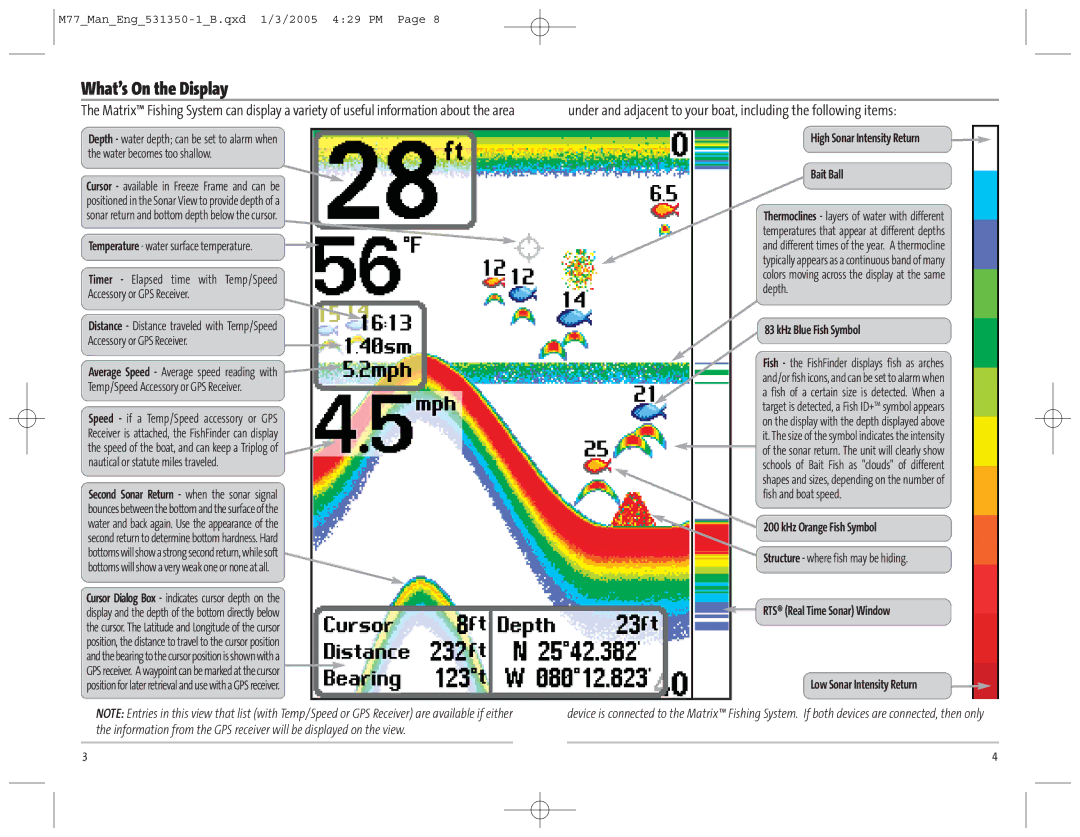 Humminbird 77c manual What’s On the Display, Temperature water surface temperature 