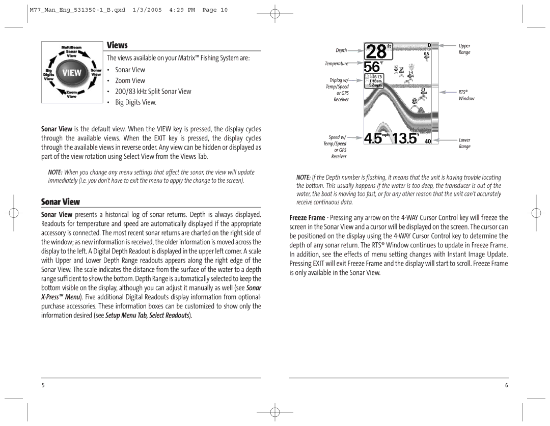 Humminbird 77c manual Views, Sonar View 