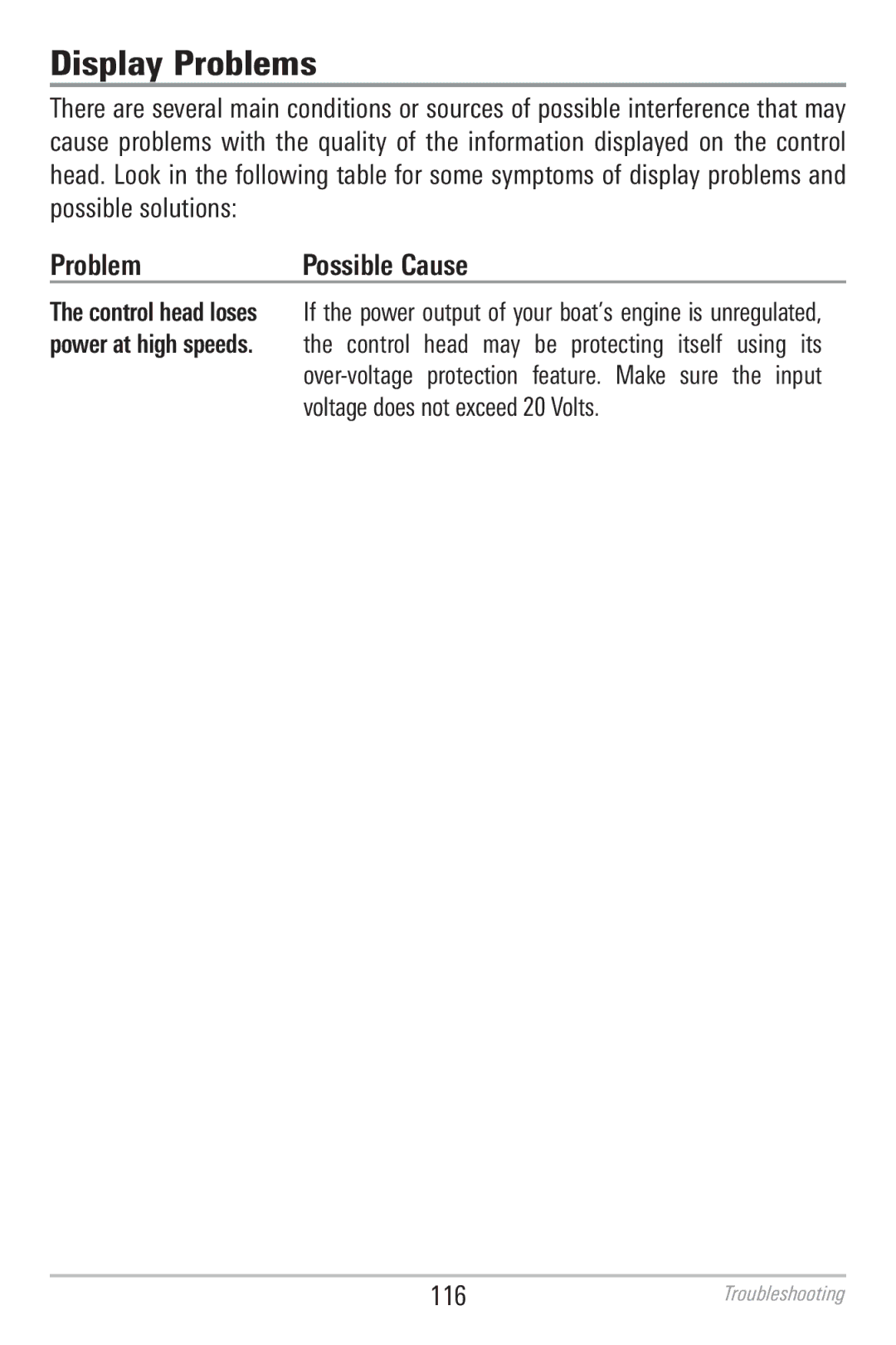 Humminbird 786CI manual Display Problems, Problem Possible Cause 