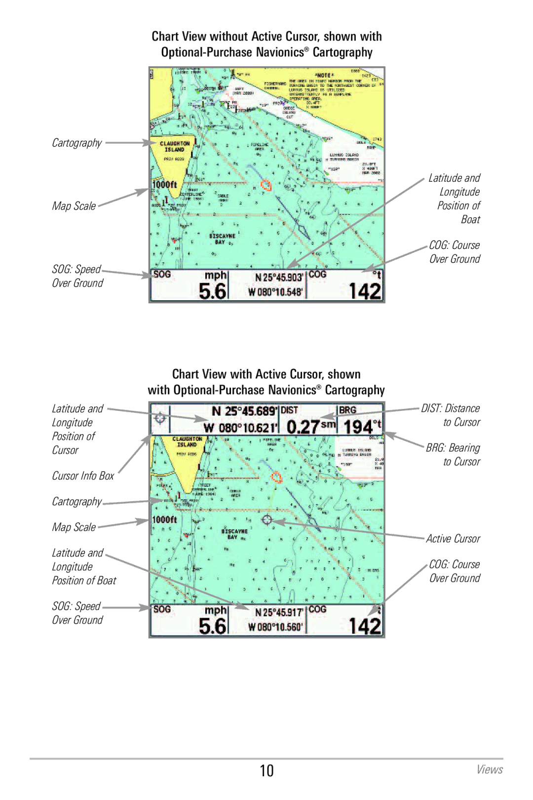 Humminbird 786CI manual Chart View with Active Cursor, shown 