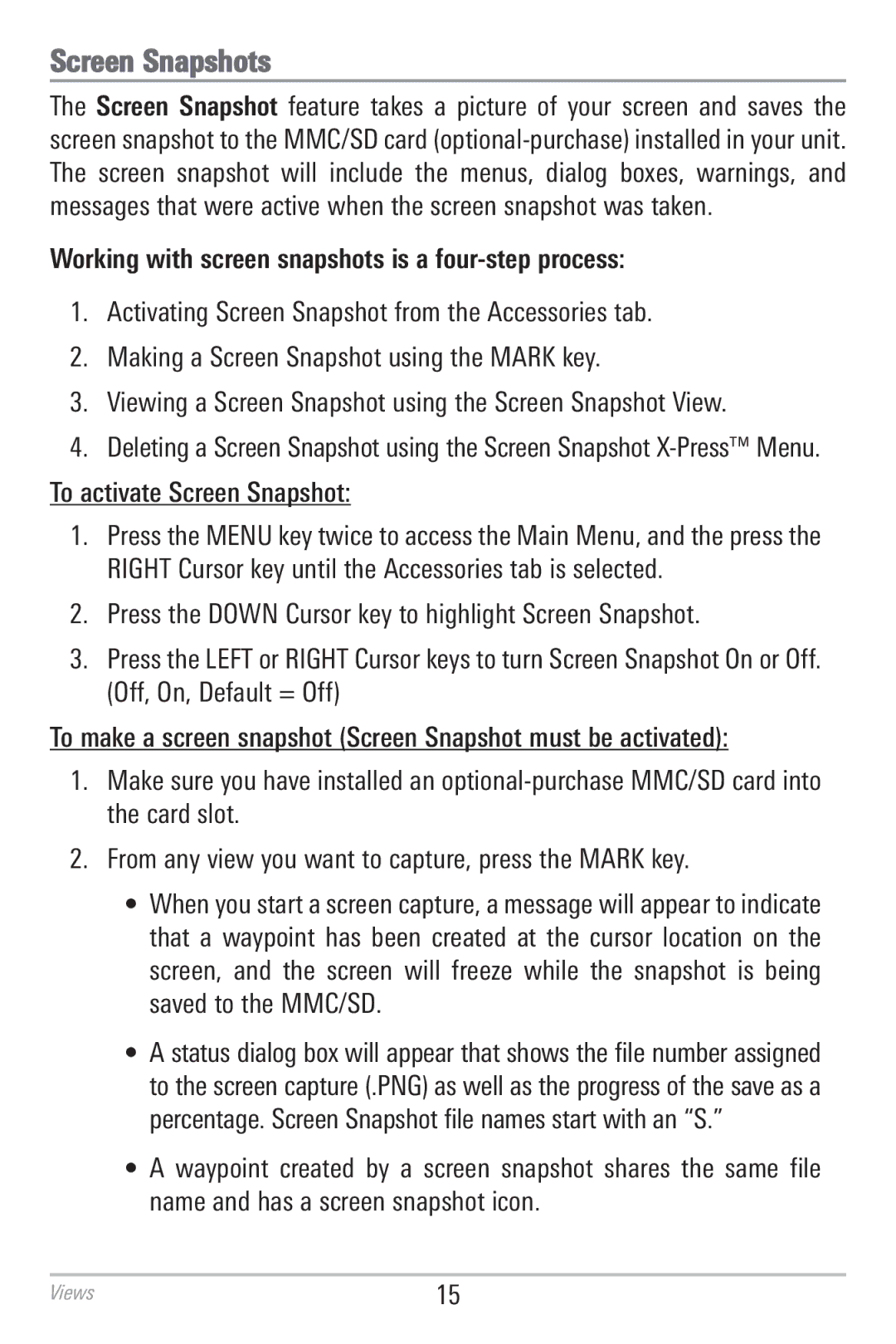 Humminbird 786CI manual Screen Snapshots, To activate Screen Snapshot 