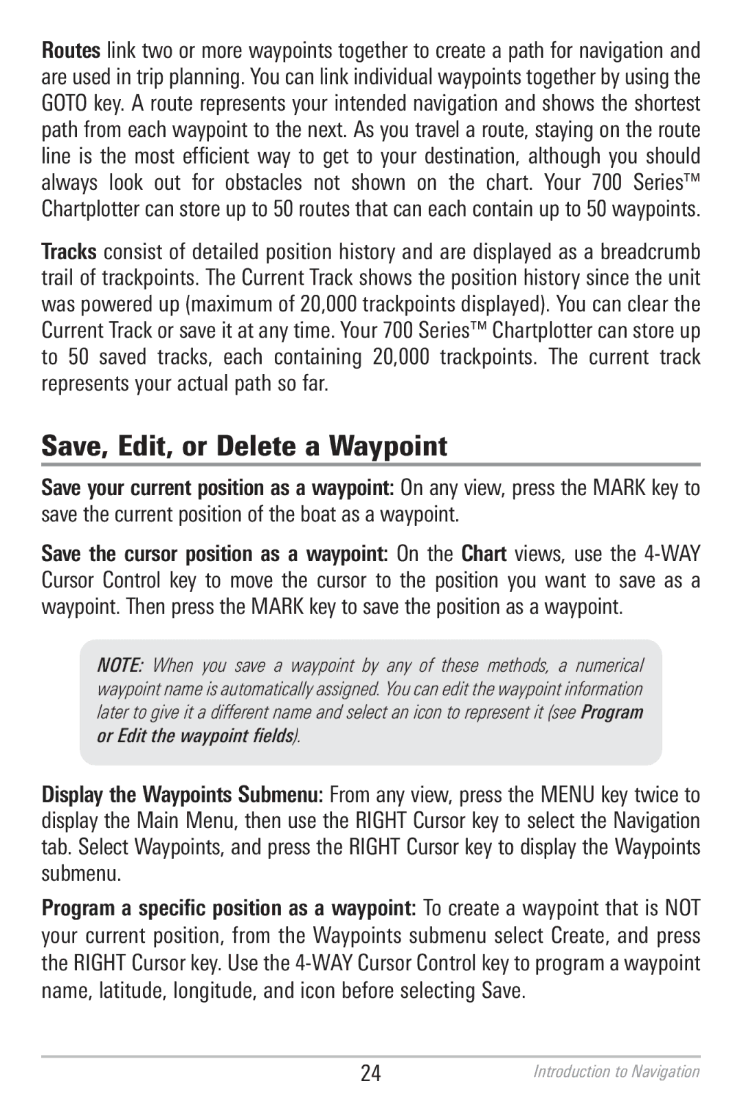 Humminbird 786CI manual Save, Edit, or Delete a Waypoint 