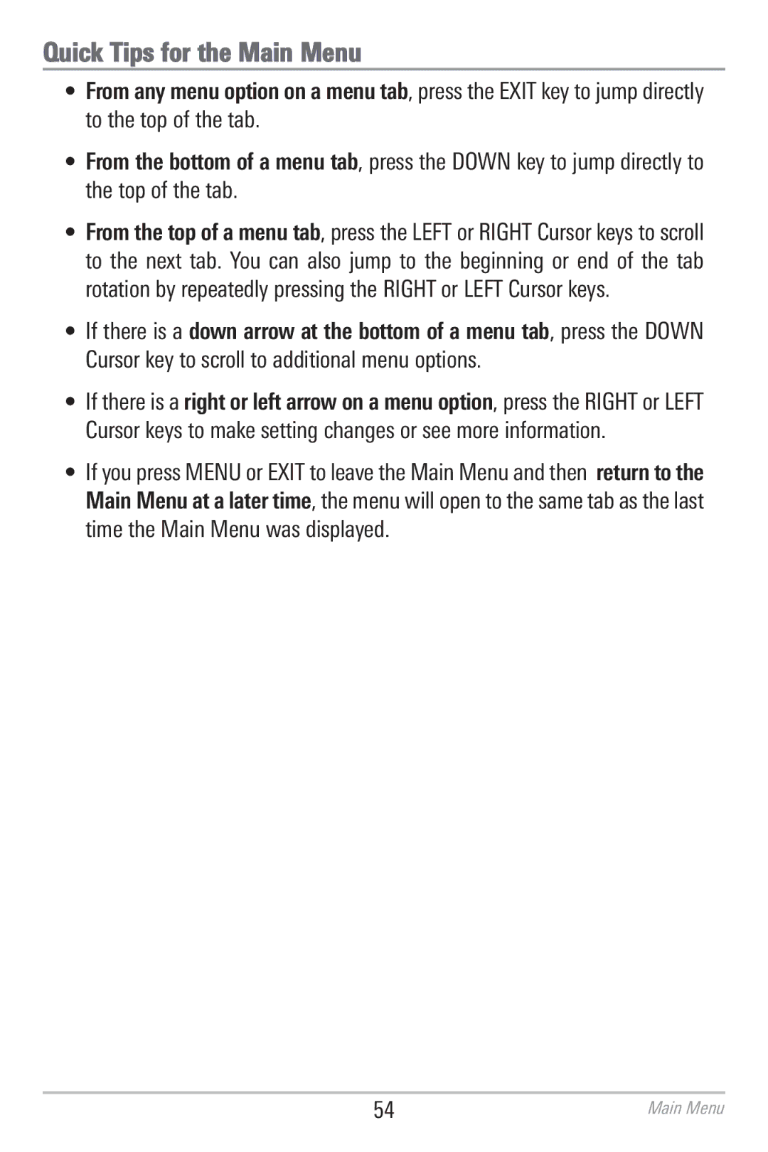 Humminbird 786CI manual Quick Tips for the Main Menu 