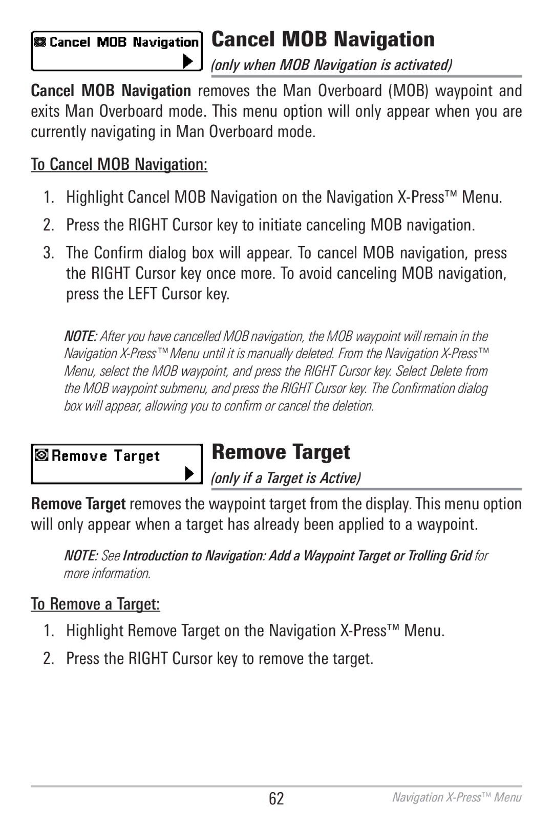 Humminbird 786CI manual Remove Target, To Cancel MOB Navigation 