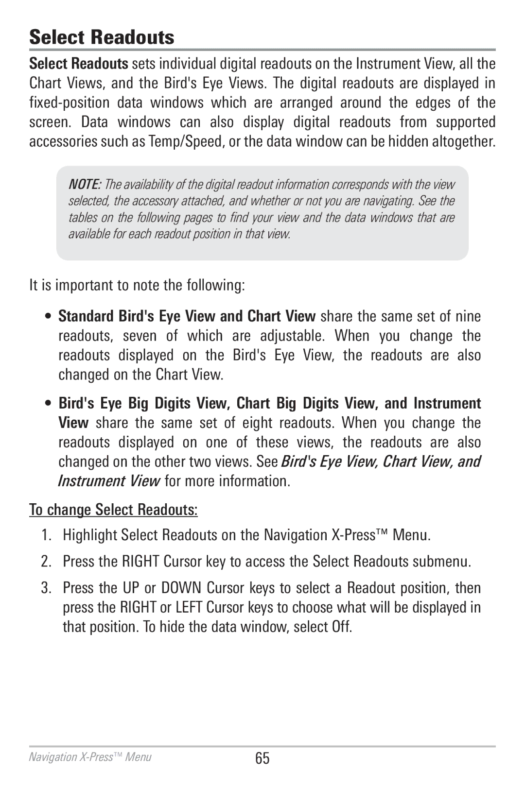 Humminbird 786CI manual Select Readouts, It is important to note the following, On th e 