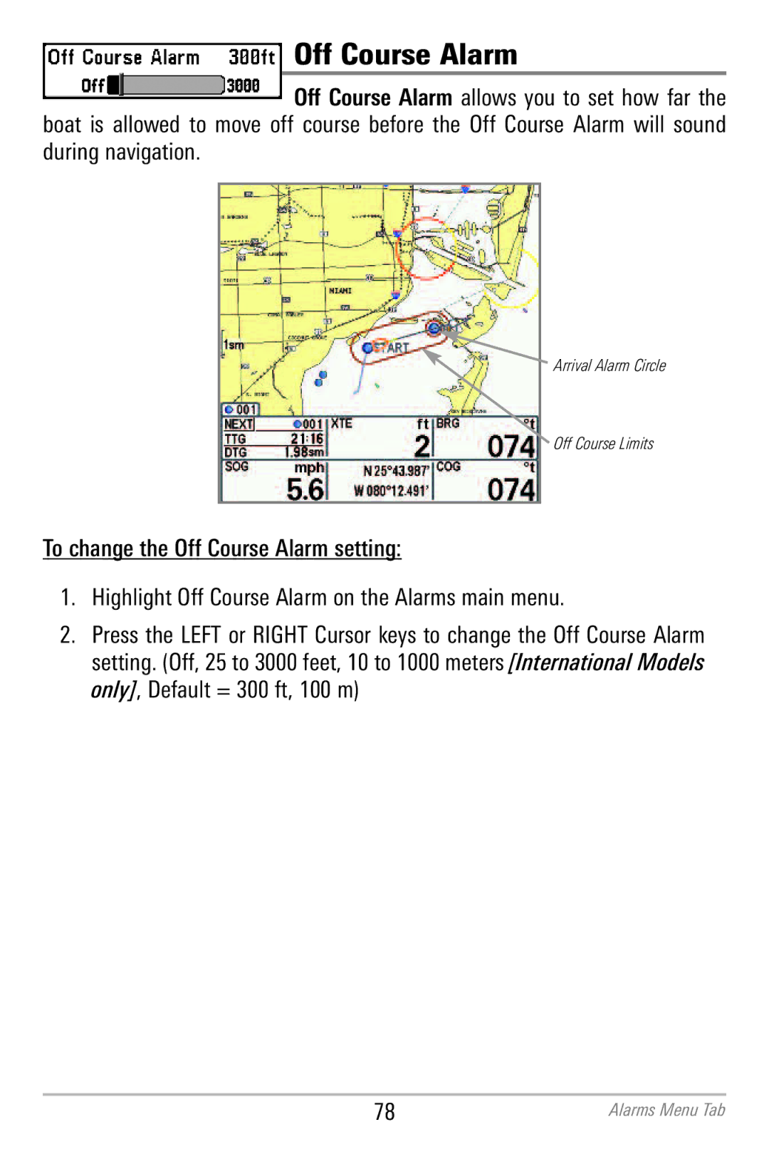 Humminbird 786CI manual Off Course Alarm 