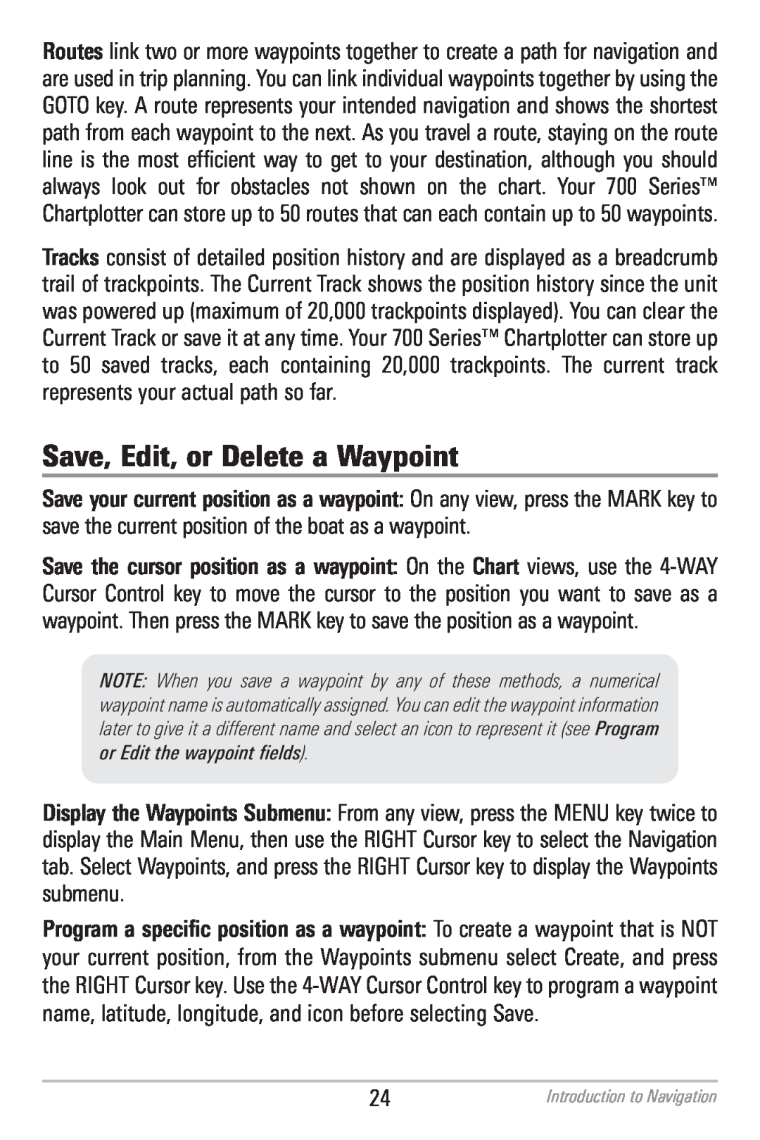 Humminbird 786CI manual Save, Edit, or Delete a Waypoint 