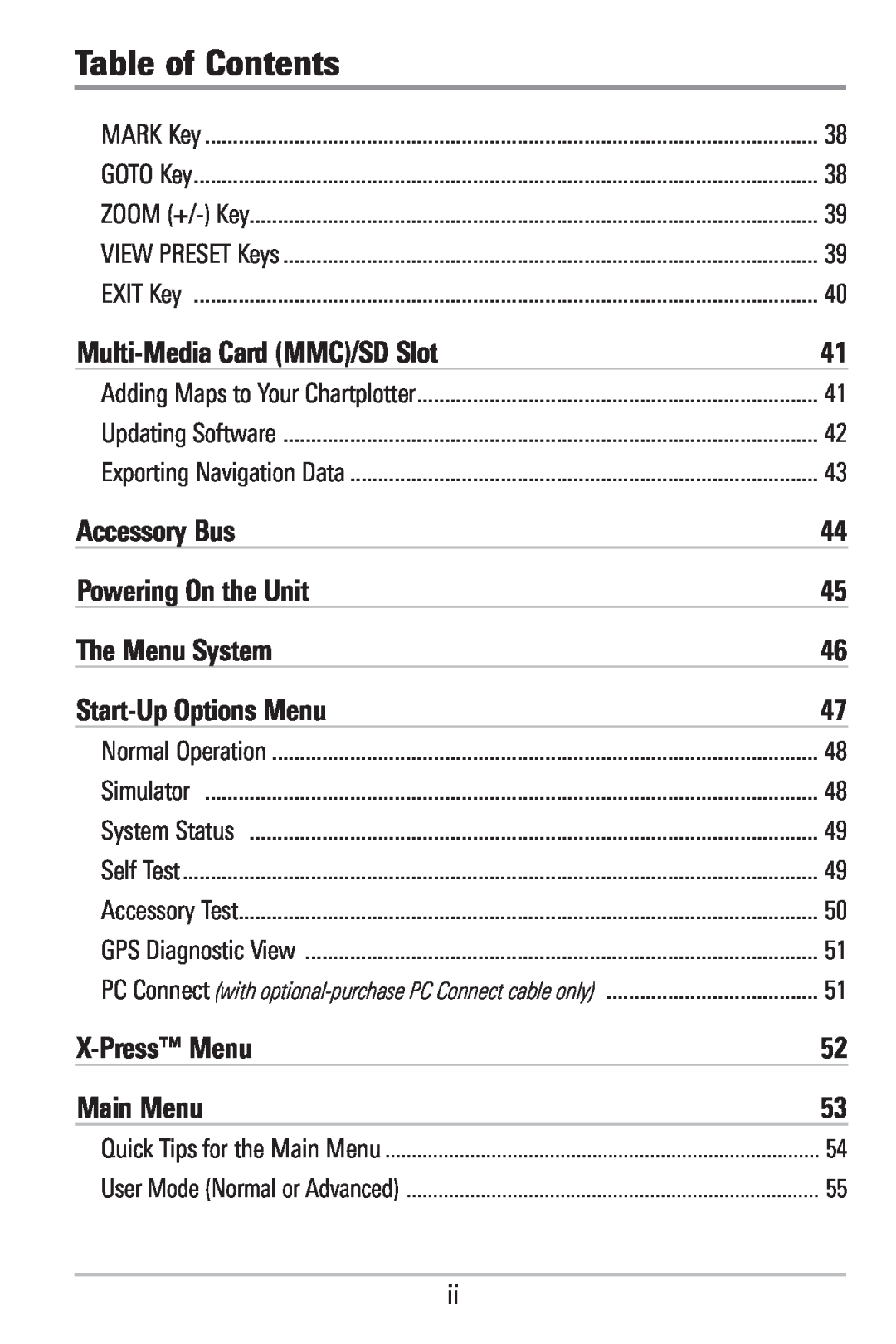 Humminbird 786CI manual Table of Contents, Multi-MediaCard MMC/SD Slot 