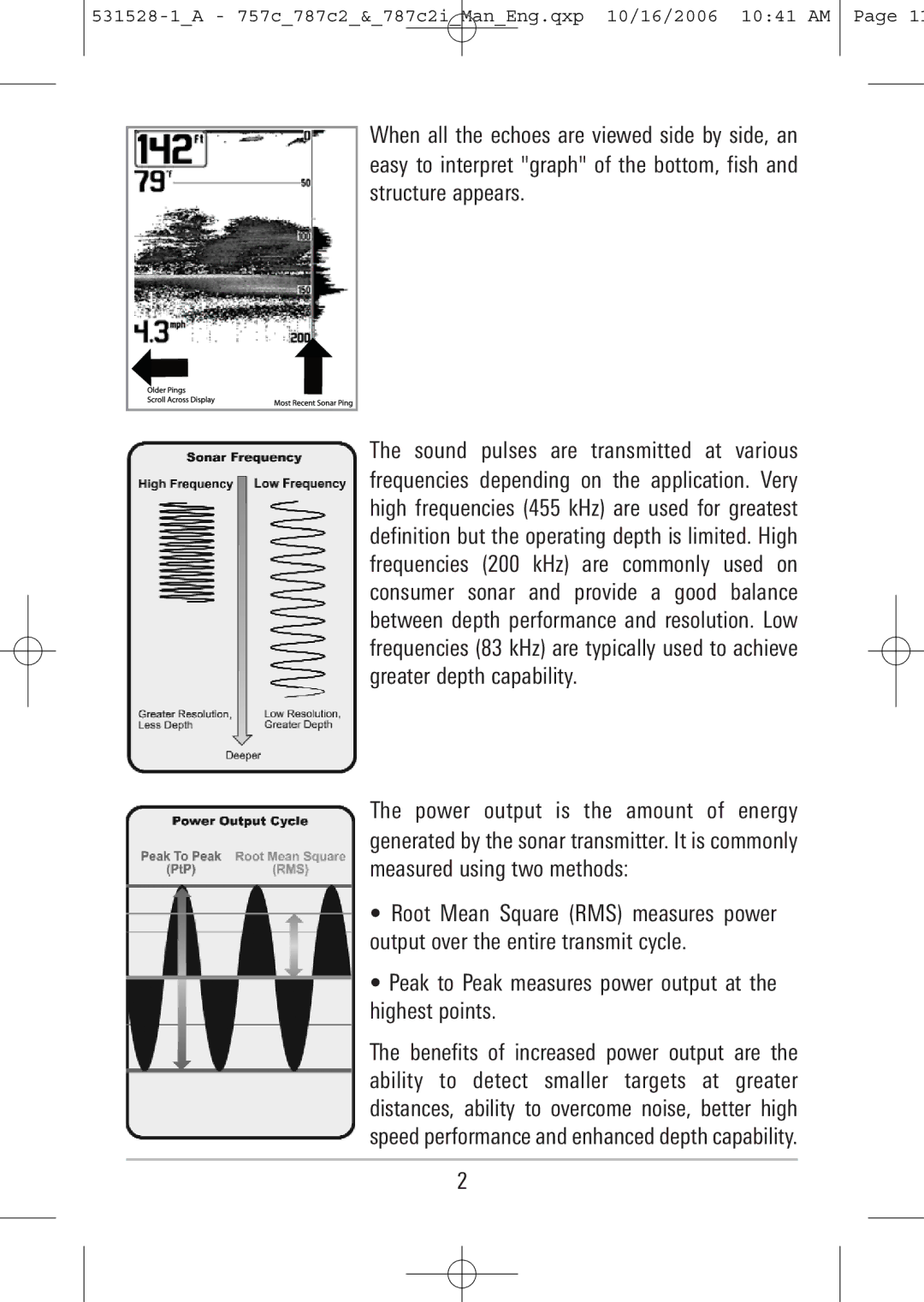 Humminbird 757c, 787c2i manual Peak to Peak measures power output at the highest points 