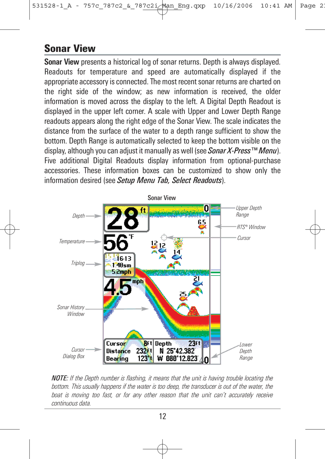 Humminbird 757c, 787c2i manual Sonar View 