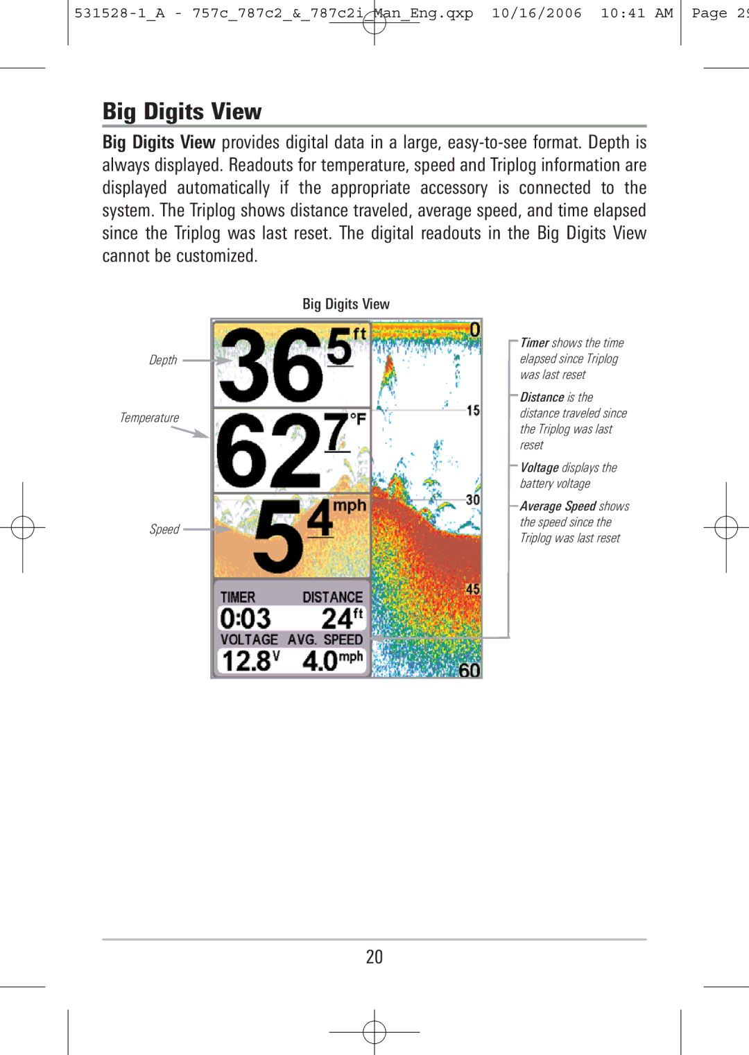 Humminbird 757c, 787c2i manual Big Digits View 