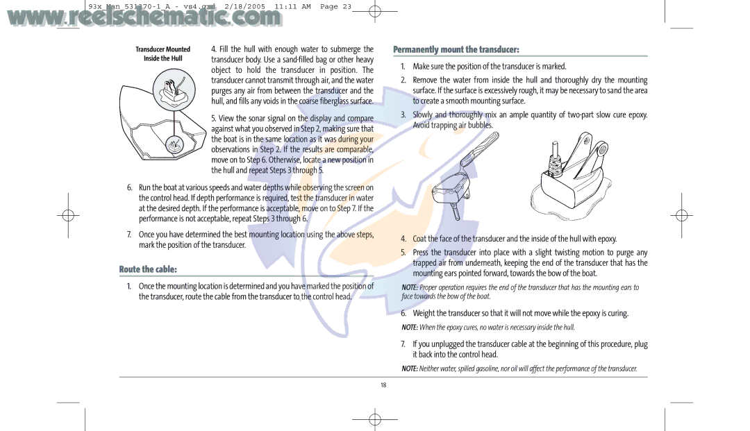 Humminbird 937C COMBO, 937C DF COMBO manual Permanently mount the transducer, Route the cable, Inside the Hull 