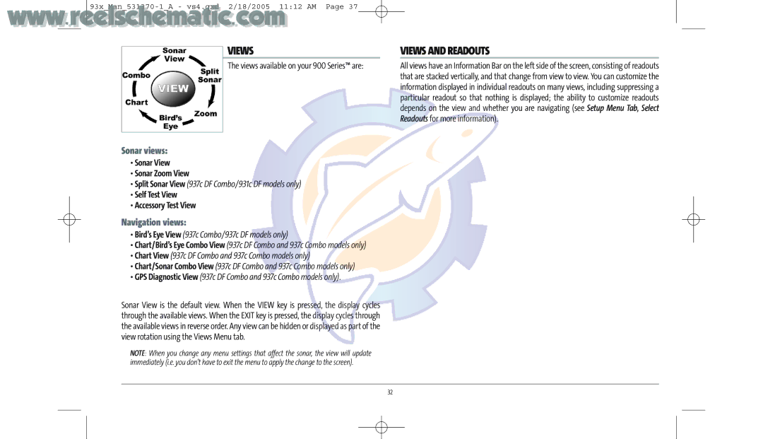 Humminbird 937C DF COMBO, 937C COMBO manual Views and Readouts, Sonar views, Navigation views 