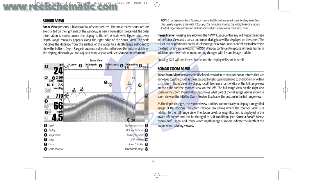 Humminbird 937C COMBO, 937C DF COMBO manual Sonar View, Sonar Zoom View 