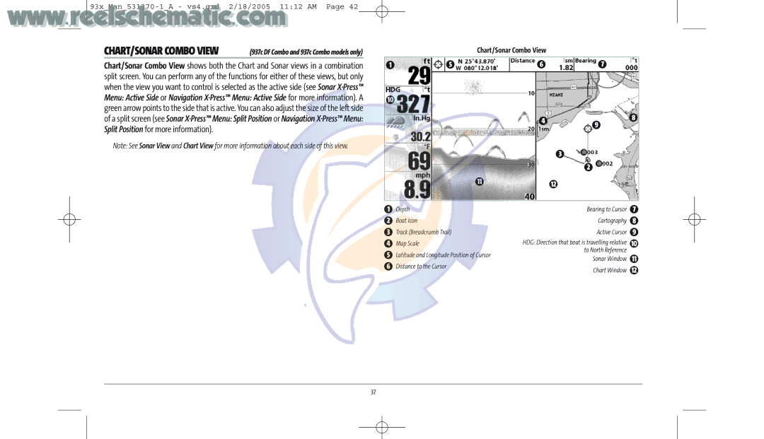 Humminbird 937C DF COMBO, 937C COMBO manual Chart/Sonar Combo View, 1112 