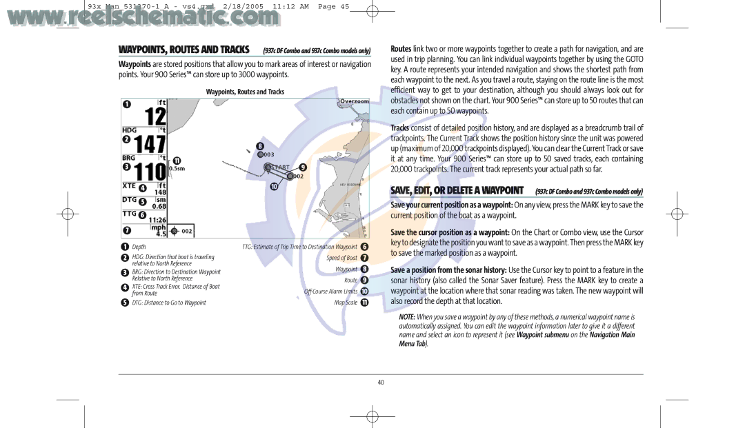 Humminbird 937C DF COMBO, 937C COMBO manual To save the marked position as a waypoint, Waypoints, Routes and Tracks 