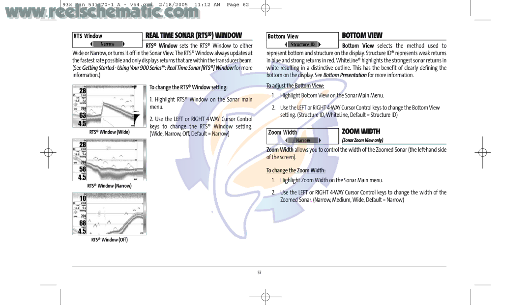 Humminbird 937C COMBO, 937C DF COMBO manual To adjust the Bottom View, To change the Zoom Width 