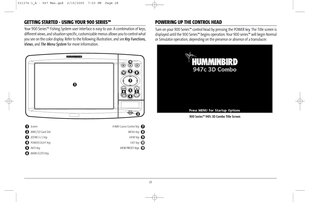 Humminbird 947C manual Powering UP the Control Head, Series 947c 3D Combo Title Screen 