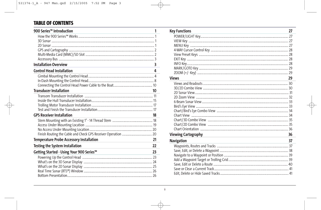 Humminbird 947C manual Table of Contents 