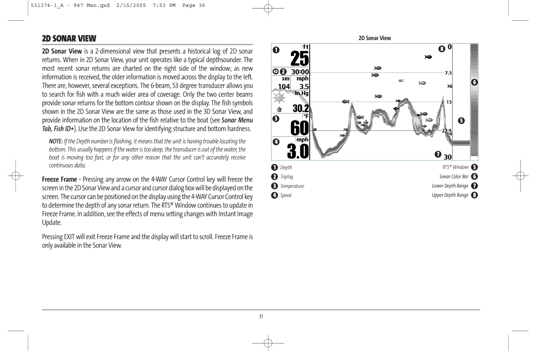 Humminbird 947C manual 2D Sonar View 