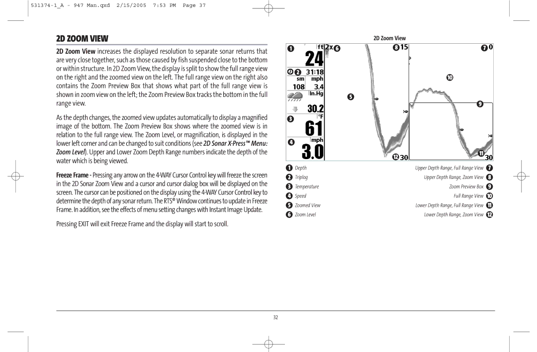 Humminbird 947C manual 2D Zoom View 