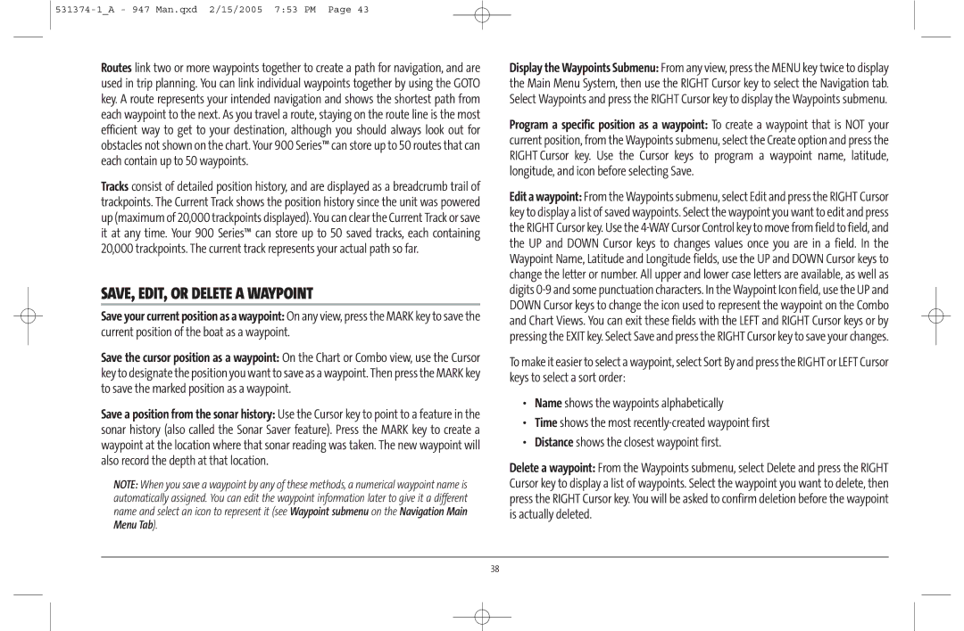 Humminbird 947C manual SAVE, EDIT, or Delete a Waypoint 