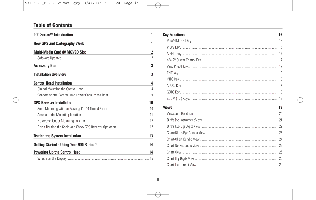 Humminbird 955C manual Table of Contents 