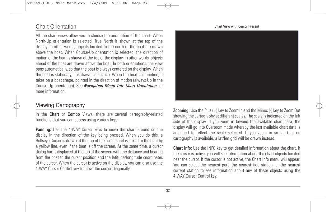 Humminbird 955C manual Chart Orientation, Viewing Cartography 