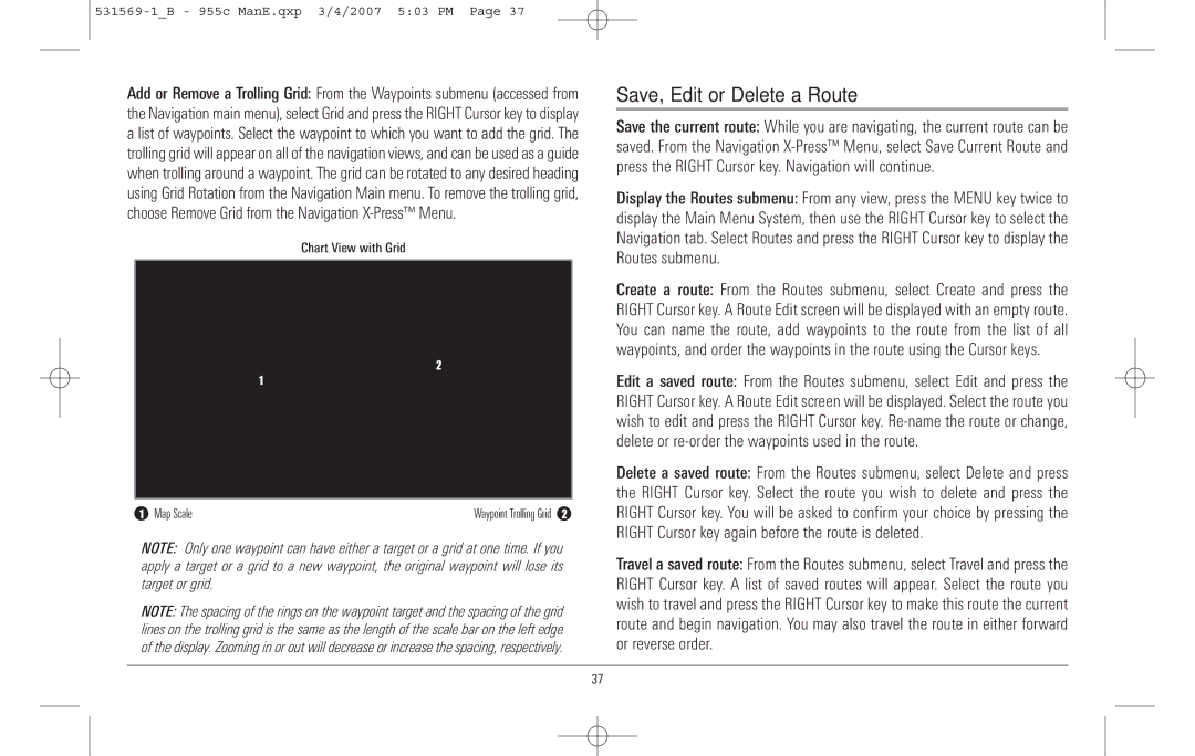 Humminbird 955C manual Save, Edit or Delete a Route 