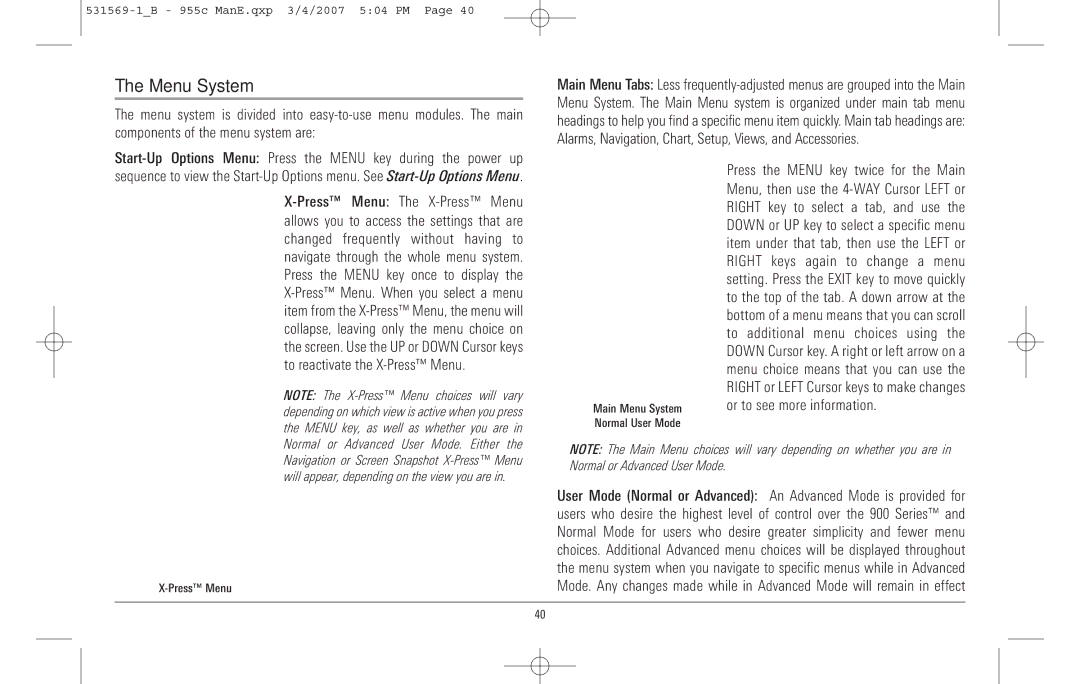 Humminbird 955C manual Menu System 