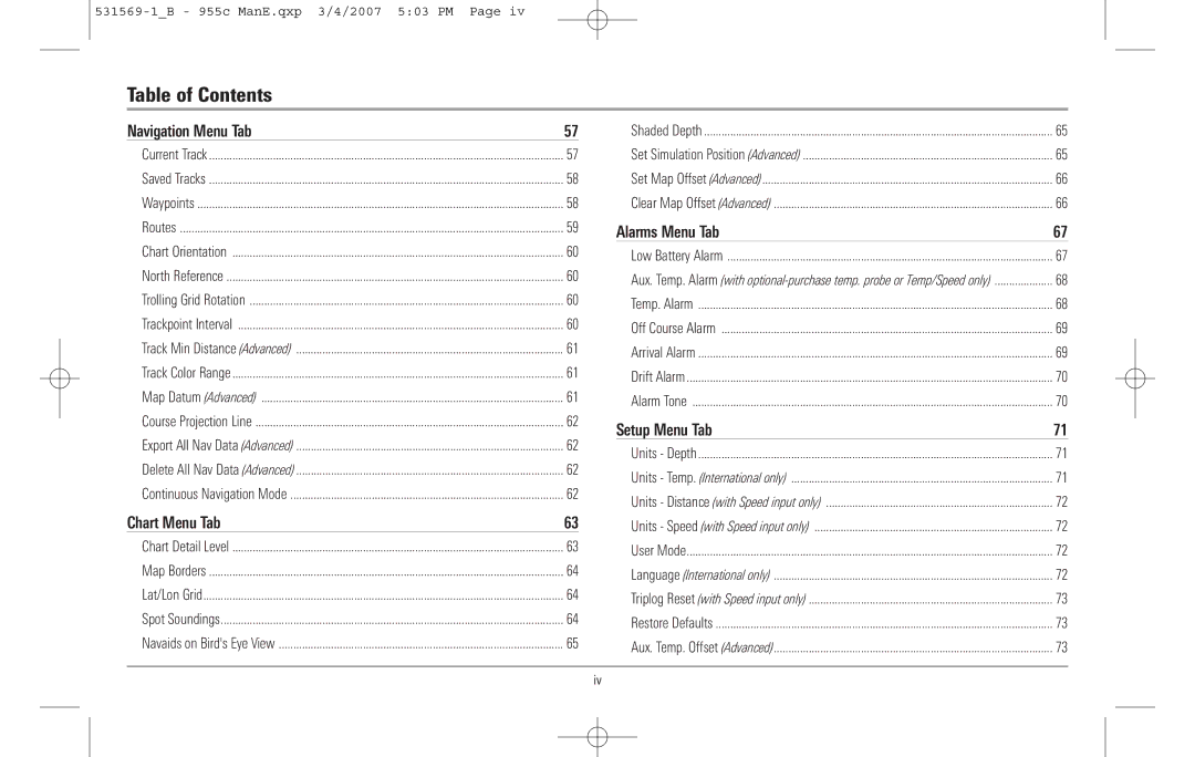 Humminbird 955C manual Navigation Menu Tab 