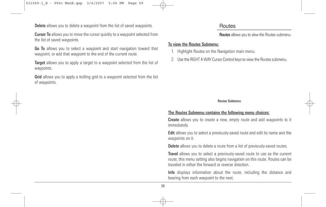 Humminbird 955C manual Routes 