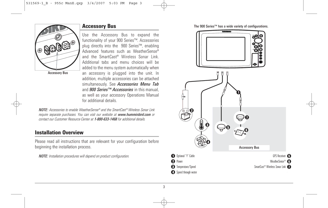 Humminbird 955C manual Accessory Bus, Installation Overview 