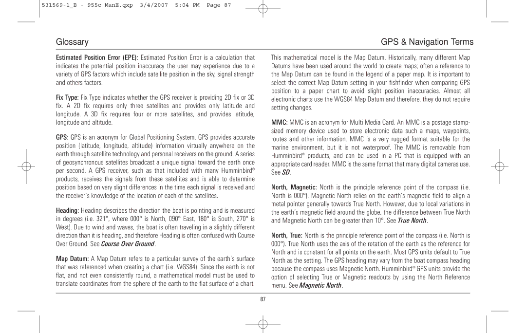 Humminbird 955C manual Glossary 