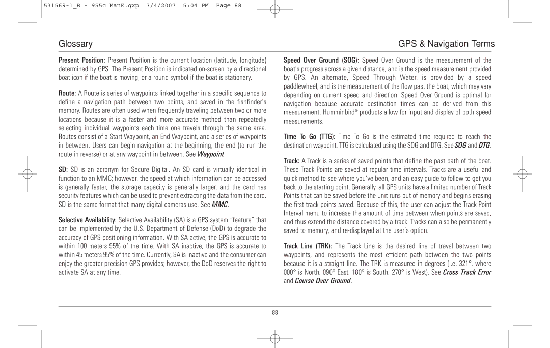 Humminbird 955C manual Glossary 