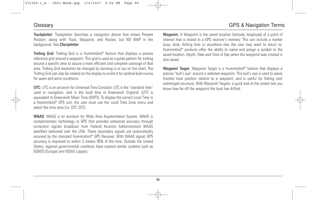 Humminbird 955C manual Glossary 