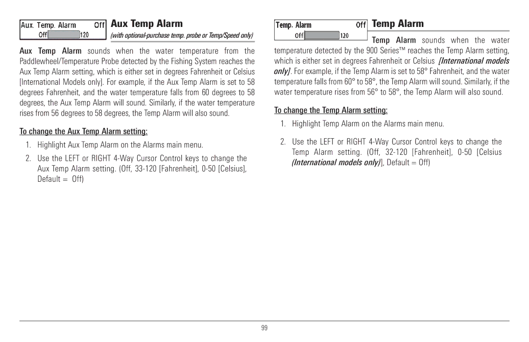 Humminbird 917C, 957C manual Aux Temp Alarm 