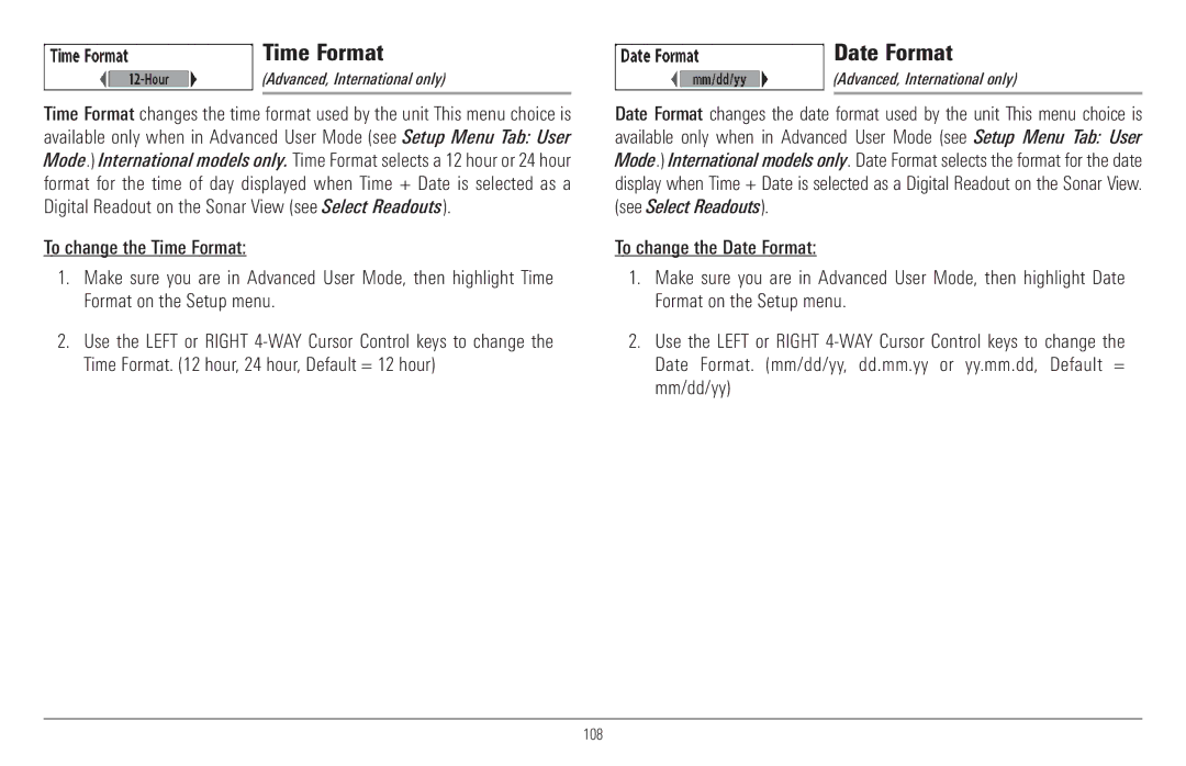 Humminbird 957C, 917C manual Time Format, Date Format 