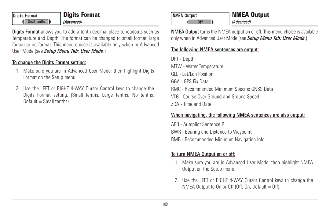 Humminbird 917C, 957C manual Digits Format, Nmea Output 