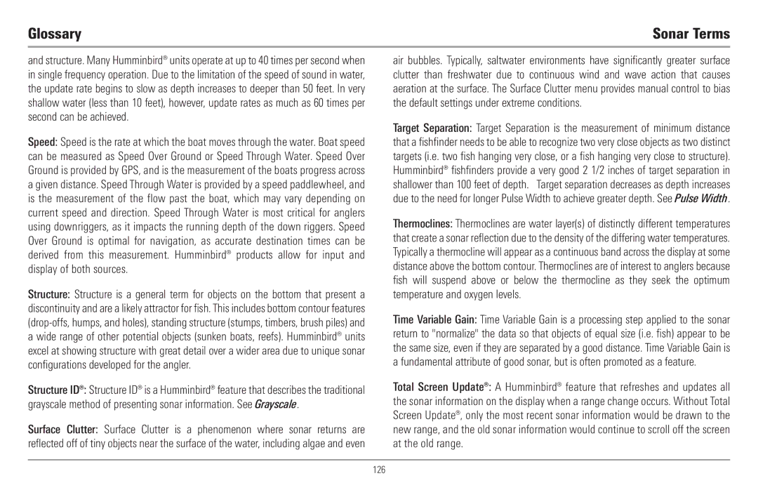 Humminbird 957C, 917C manual Glossary 