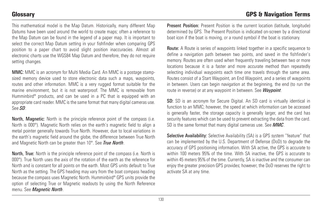 Humminbird 957C, 917C manual Glossary 