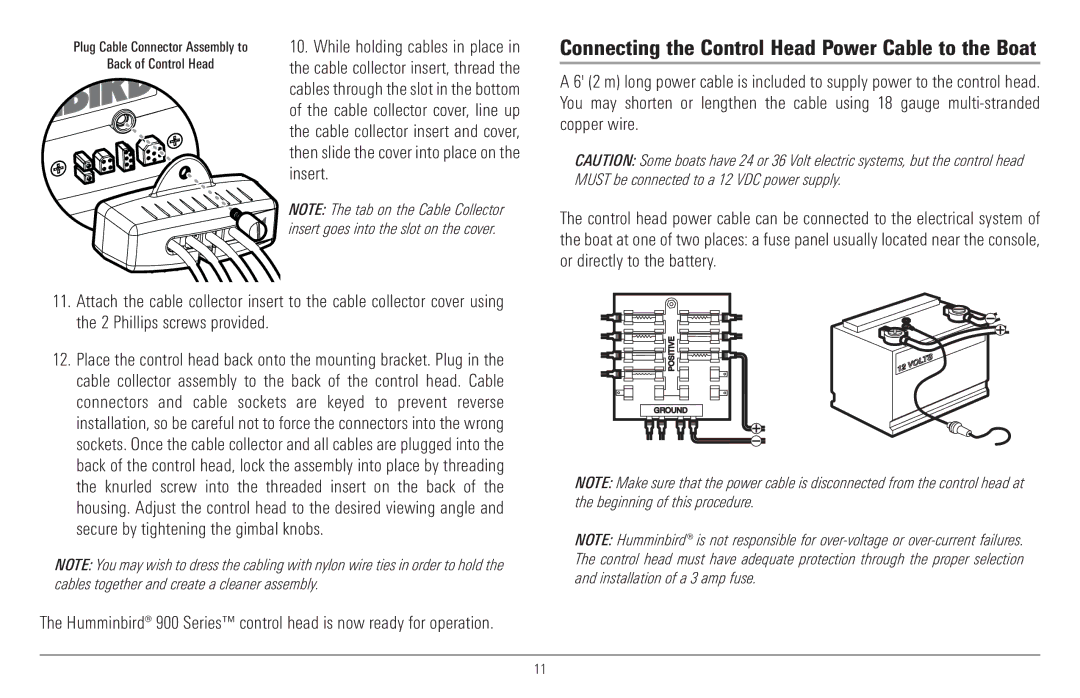 Humminbird 917C, 957C manual Connecting the Control Head Power Cable to the Boat 